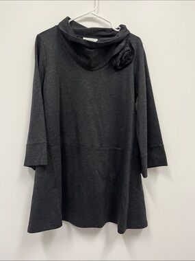 NWT NOEN Women's Charcoal Gray Long-Sleeve Tunic Dress with Neck Detail size 8